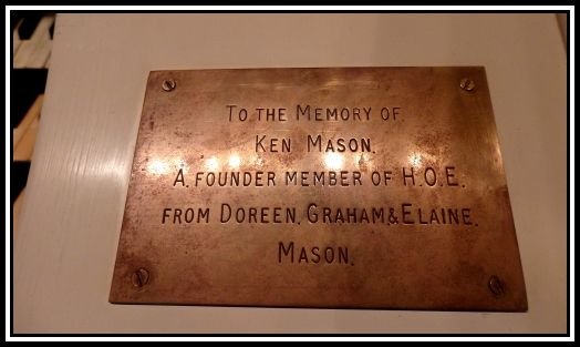 Memorial plaque to Ken Mason - a founder member